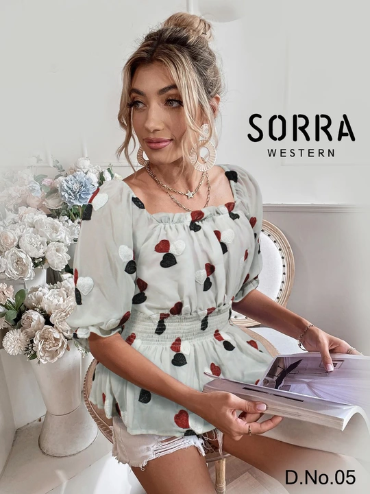SORRA TOP
- Colour- 6
- Fabric:- Georgette
- Thread Work
- Inner Fabric - Crap
- Size: M, L, XL,XXL. uploaded by Roza Fabrics on 1/30/2023