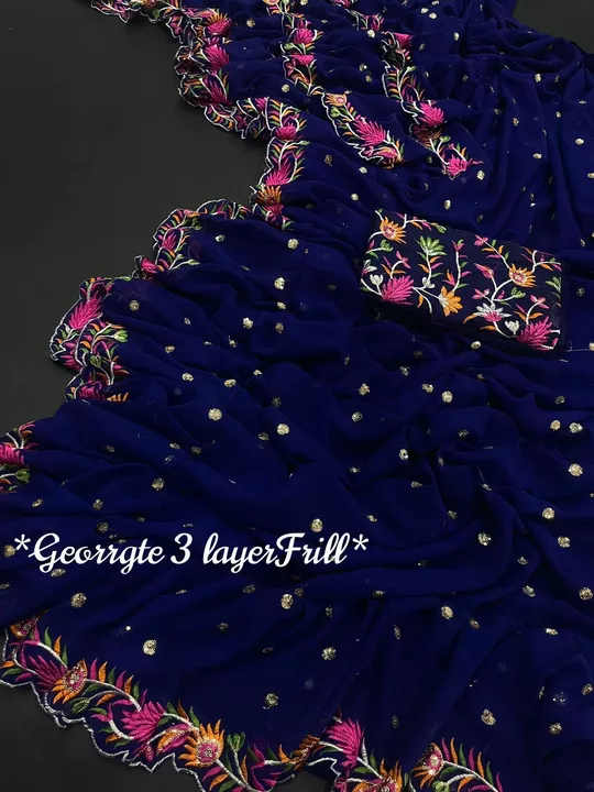 _*FreshArrival🔥*_

Bangoli Dark color Georrgte Saree with Sequnce and cutwork with Stylish 3 Layer  uploaded by Vishal trendz 1011 avadh textile market on 1/30/2023