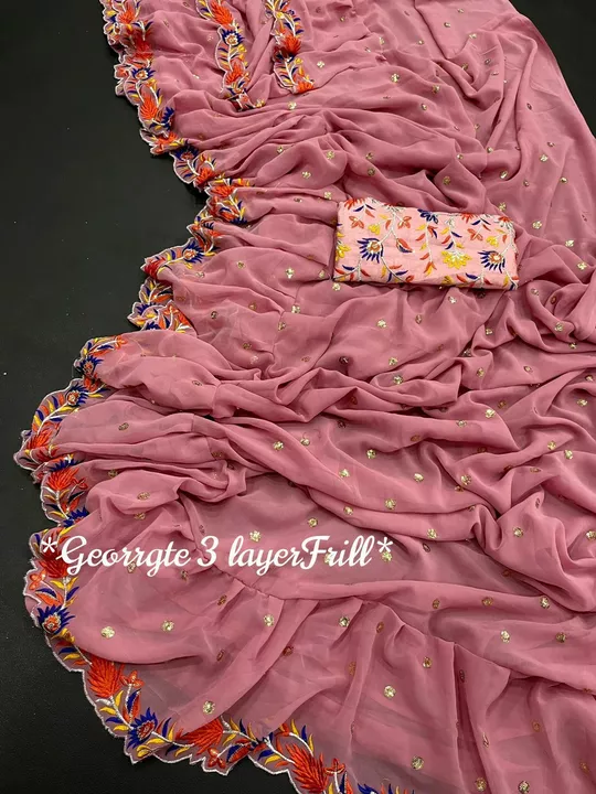 _*FreshArrival🔥*_

Bangoli Dark color Georrgte Saree with Sequnce and cutwork with Stylish 3 Layer  uploaded by Vishal trendz 1011 avadh textile market on 1/30/2023