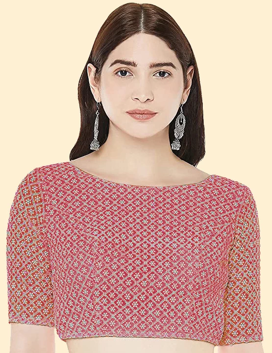 Georgette embroidered half sleeves woman padded blouse uploaded by Blousekart on 1/31/2023