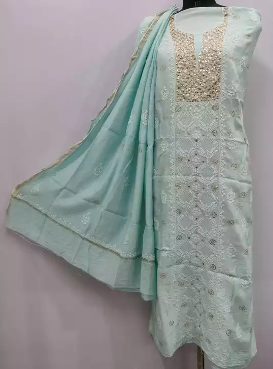 Pure Chanderi Silk Suit Badla Work  uploaded by Lucknowi Ada Chikankari Studio on 1/31/2023