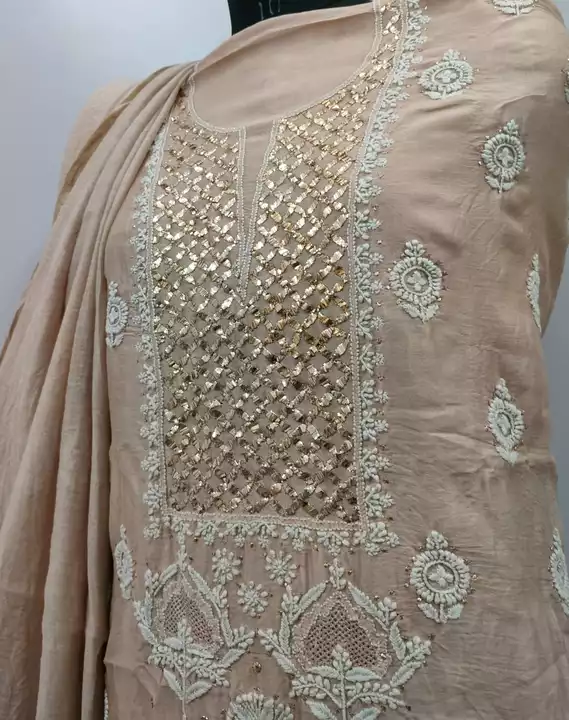 Pure Chanderi Silk Suit Badla Work  uploaded by Lucknowi Ada Chikankari Studio on 1/31/2023