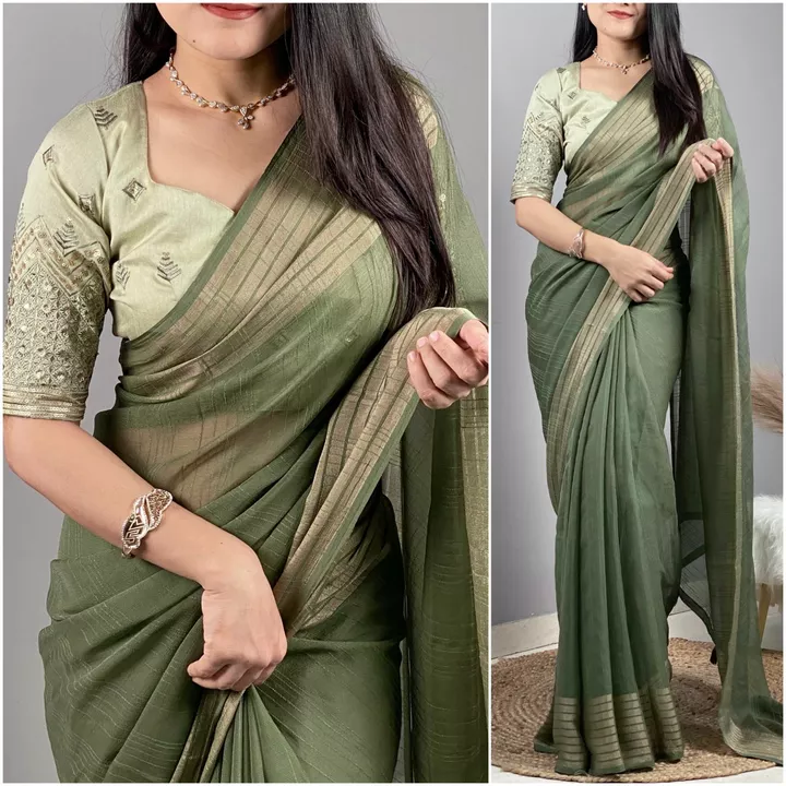 Post image 🍂RFW878🍂

*This stunning saree all you need to set off the mixtures of sparkles &amp; simplicity in one saree.*

*Details*
*SAREE-Georgette.*
*Blouse-Mono Banglori (0.80m)*

*PATTERN - plan color Georgette chiffon saree with viscose boder &amp; tussles in pallu with sequin work Blouse.*

*Rs.1200/-*only-(feb23/01)