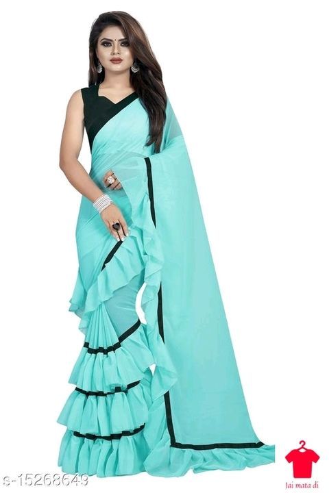 Zabolic woman's Georgette friil saree with blouse piece uploaded by business on 2/17/2021