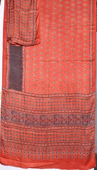 Hand block print naturel color azarkh Saree modal silk with blouse  uploaded by Kutch print on 2/1/2023