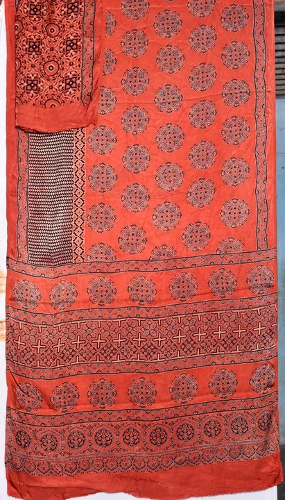 Hand block print naturel color azarkh Saree modal silk with blouse  uploaded by Kutch print on 2/1/2023
