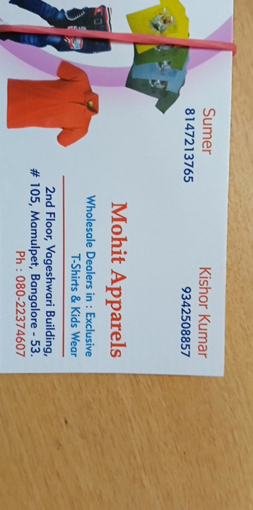 Visiting card store images of MOHIT APPARELS