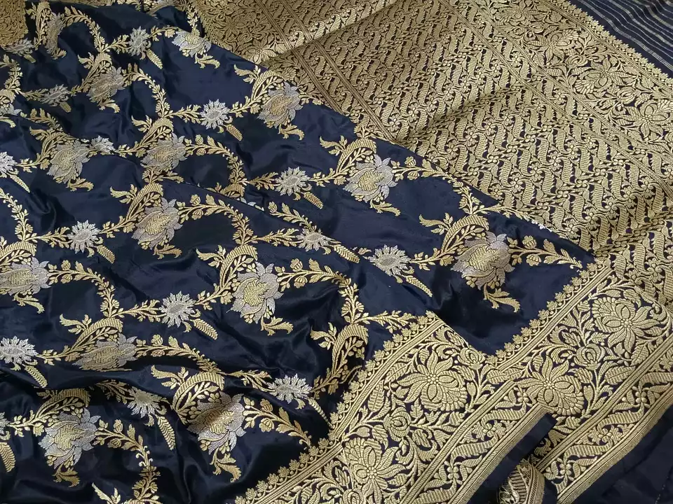 Pure silk katan sares in This Bilck colers And selvaer and gold jare uploaded by Banares sares on 2/1/2023