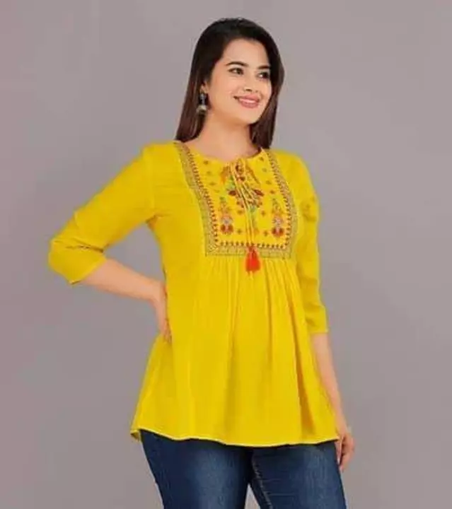 Trendy Rayon Embroidered Short Kurti uploaded by SIRI SHOPPING MALL on 2/1/2023