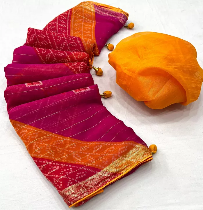 Chiffon saree with rainbow zari uploaded by Saavi creation on 2/1/2023