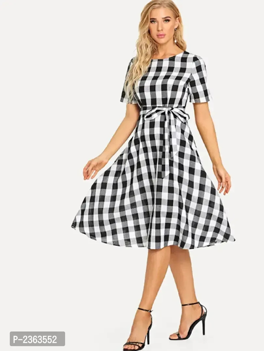 Women Cotton Black White Check Fit and Flare Dress uploaded by business on 2/1/2023