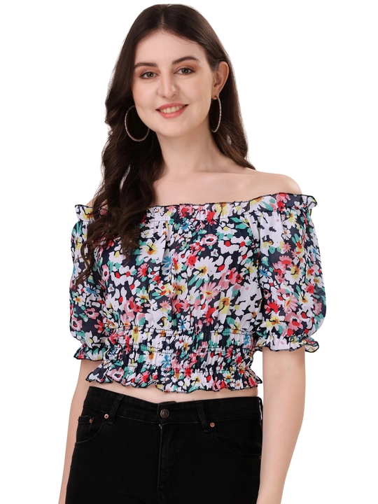 Tops for women - Multicolor off-shoulder georgette crop top for women uploaded by business on 2/2/2023