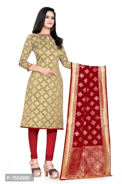 Designer Banarasi Silk Dress Material with Dupatta

 Color:  Beige

 Fabric:  Banarasi Silk

 Type:  uploaded by Abhi ji on 2/2/2023
