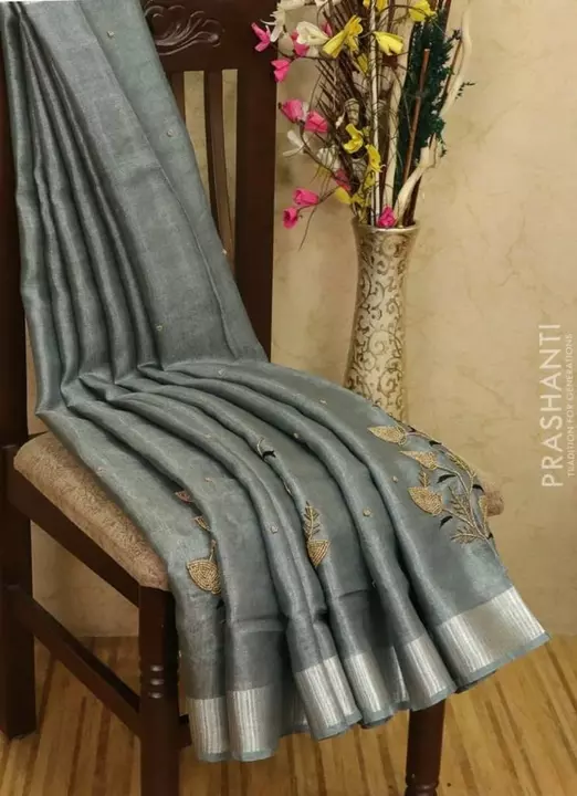 Handwork pure tissue linen saree  uploaded by S.B Handlooms on 2/2/2023