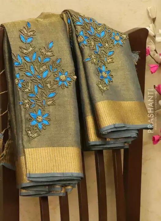 Handwork pure tissue linen saree  uploaded by business on 2/2/2023