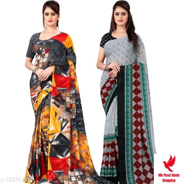 Georgette saree pack of 2 free cash on delivery order contact  uploaded by business on 2/18/2021