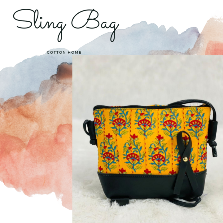 Hand printed cotton fabric sling bag with kantha work.
 uploaded by business on 2/18/2021