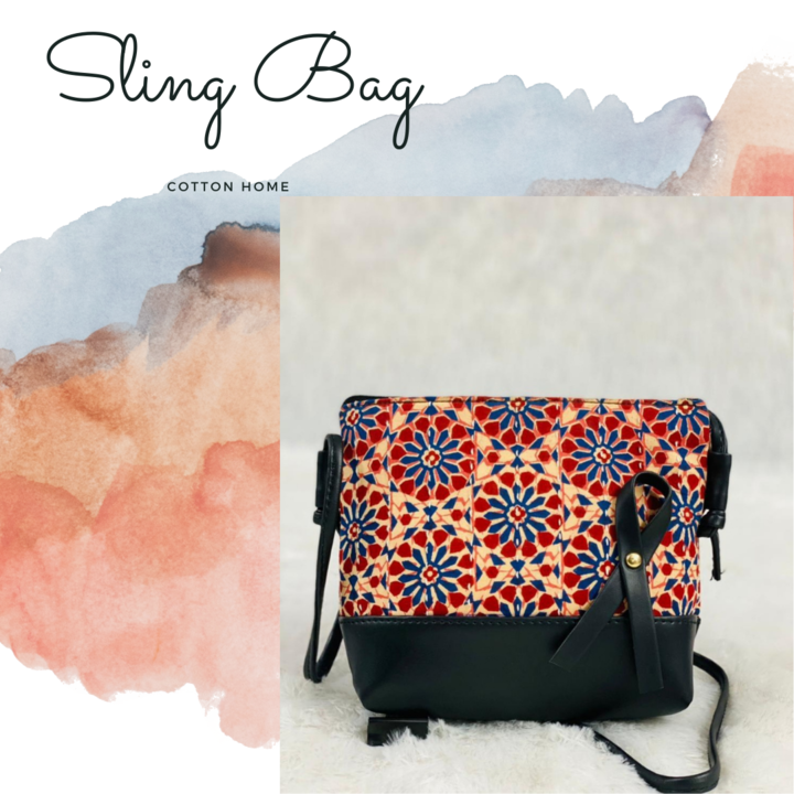 Hand printed cotton fabric sling bag with kantha work.
 uploaded by business on 2/18/2021