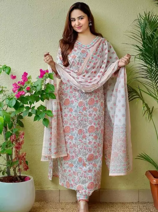 Cotton Printed kurti with pant and dupatta  uploaded by business on 2/3/2023