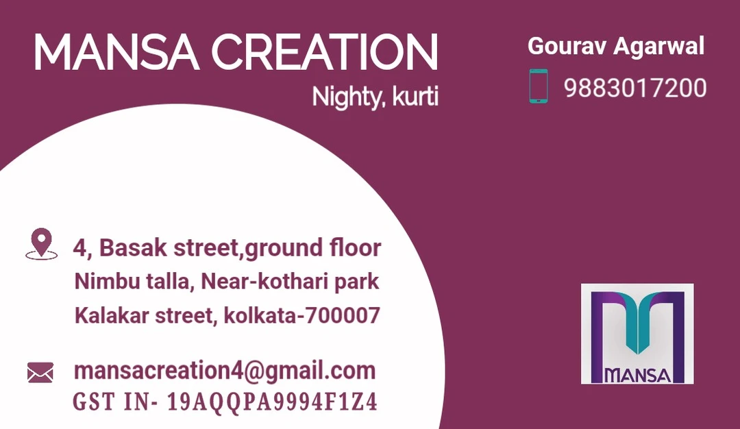 Visiting card store images of Mansa creation