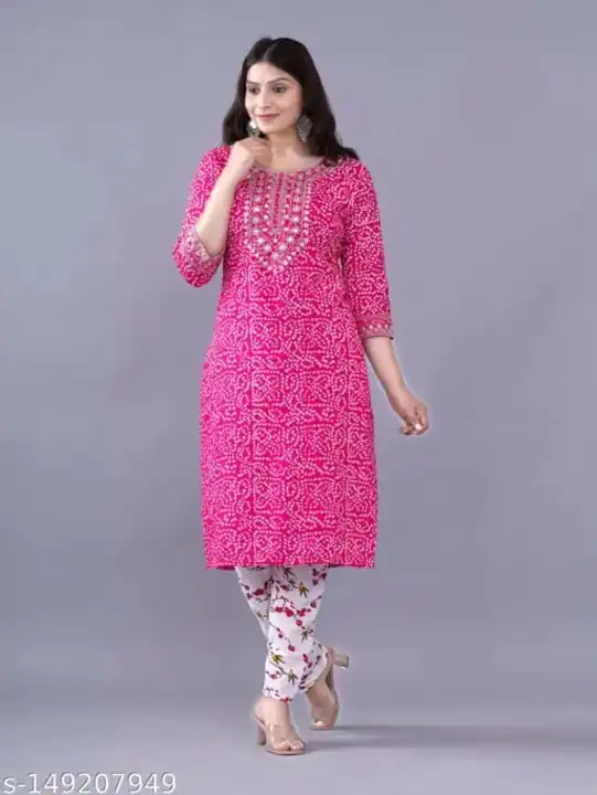 Bandhani printed kurti pant set with embroidery work  uploaded by Urban apparels and accessories on 2/5/2023