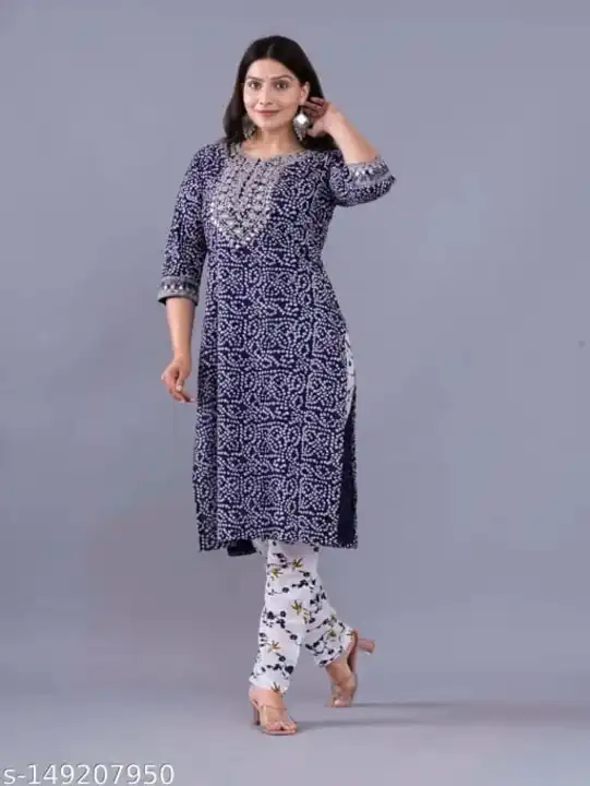Bandhani printed kurti pant set with embroidery work  uploaded by business on 2/5/2023
