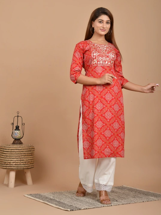 Bandhani printed kurti pant set with embroidery work  uploaded by Urban apparels and accessories on 2/5/2023