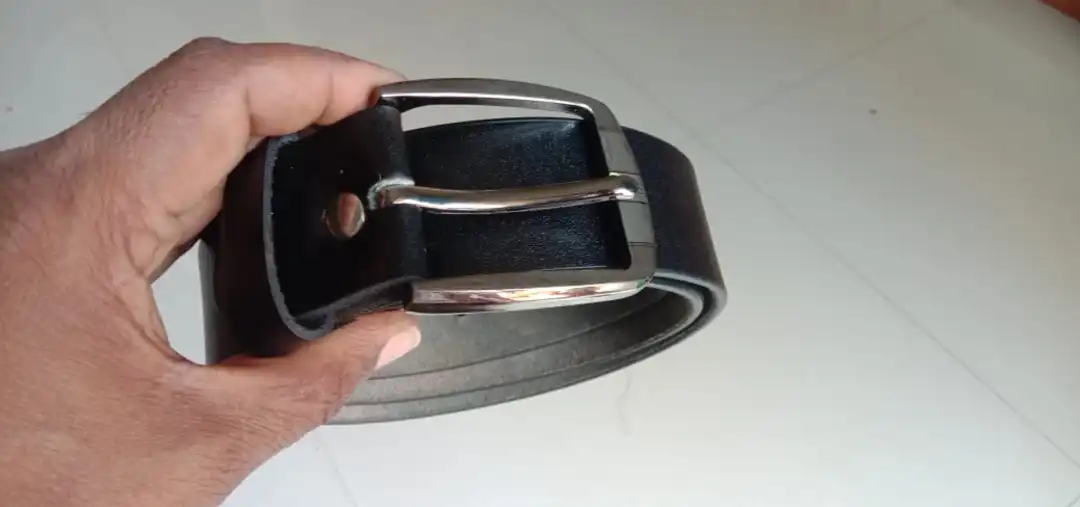 Black leather belt with heavy buckle uploaded by Divyam Leather Crafts Pvt Ltd on 2/5/2023