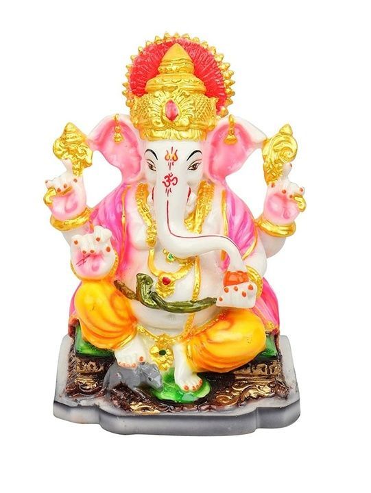 Lord Ganesha White Gold Marble Dust Idol Ganesh Handicraft Spiritual Statue Lord Ganesha Idol (6.5x4 uploaded by Urban Kendra on 2/18/2021