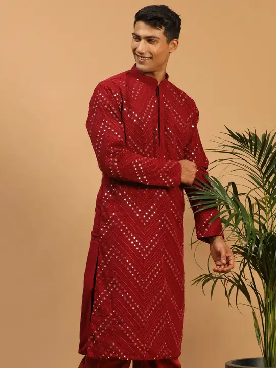 Maroon kurta pajama set uploaded by business on 2/6/2023