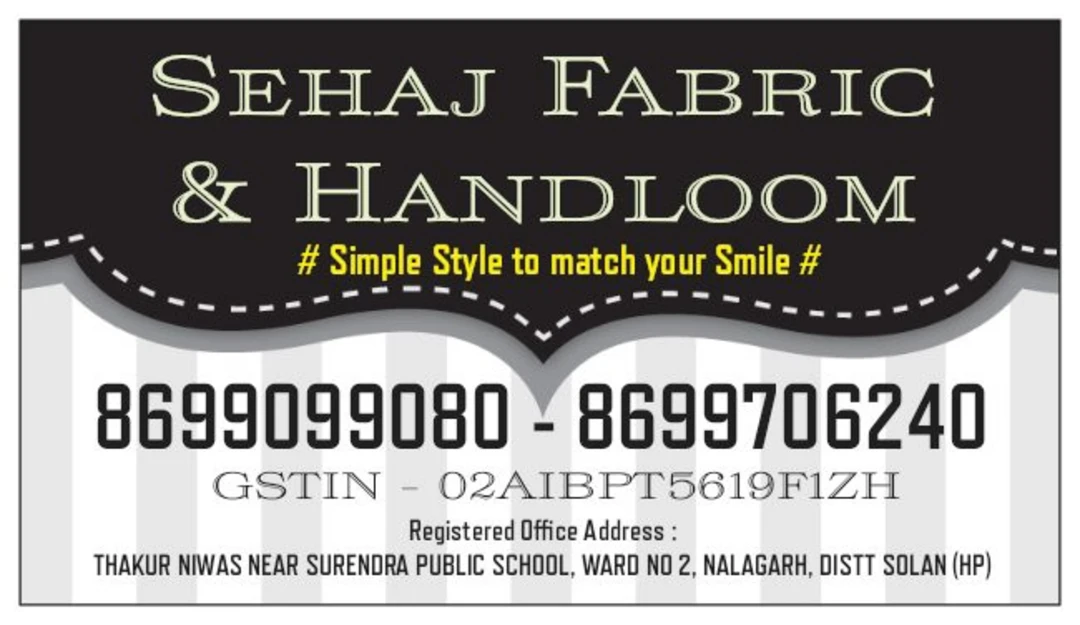 Visiting card store images of Sehaj Fabric and Handloom