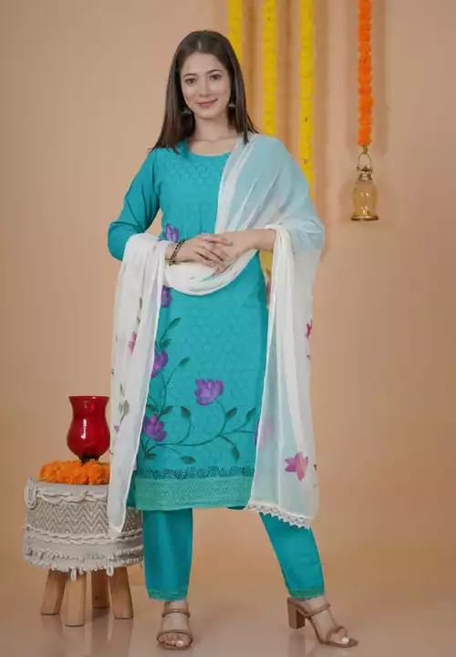 Chicken kari kurti pant with dupptta uploaded by business on 2/6/2023