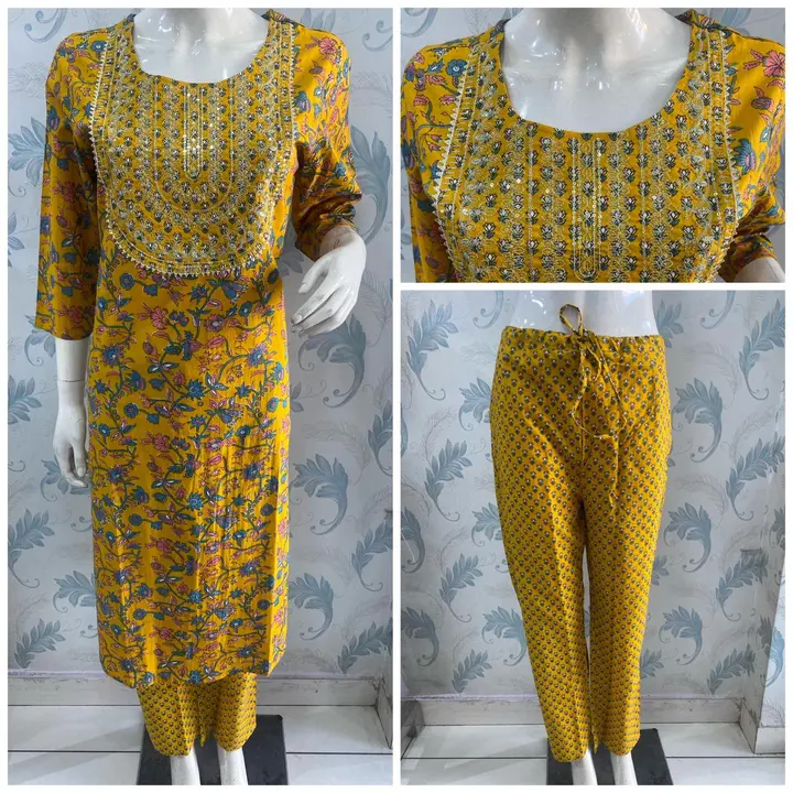 Cotton printed kurti with embroidery with pants  uploaded by Radhe Fabrics on 2/6/2023
