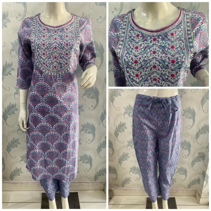 Cotton printed kurti with embroidery with pants  uploaded by Radhe Fabrics on 2/6/2023