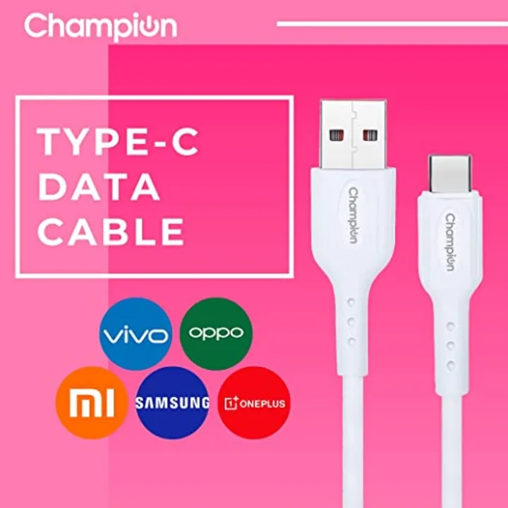 Champion Type C PVC  Fast Charging Type-C Data Sync Cable | Type C to USB-A Cable (2.4 Amp, 1 Meter/ uploaded by SKN Tvfkart™ Private Limited on 2/6/2023