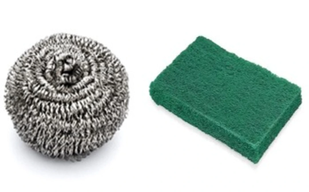 Product image of ONE POUCH STEEL SCRUBBER 1PIC & GREEN PAD 3/4 1PIC, price: Rs. 85, ID: one-pouch-steel-scrubber-1pic-green-pad-3-4-1pic-eb9cf929