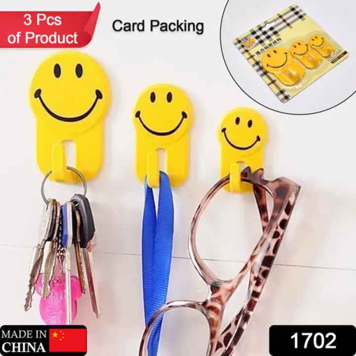 1702 3Pcs Self Adhesive Multipurpose Smiley Hooks For home Use uploaded by DeoDap on 2/7/2023
