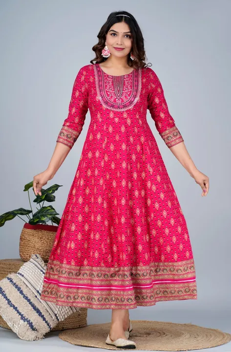 Rayon foil Printed Embroidered Anarkali Kurti uploaded by JAIPUR APPARELS on 5/30/2024