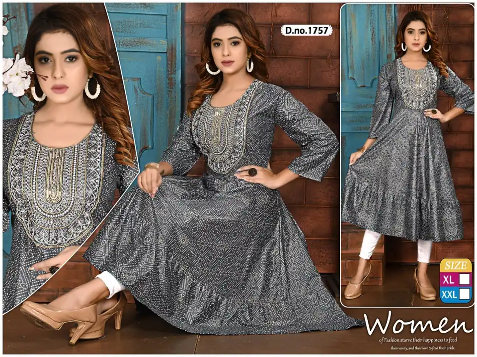 Fancy full work Ghera kurtis xl xxl  uploaded by Radha Creation , Maira sales for Readymade items on 2/8/2023