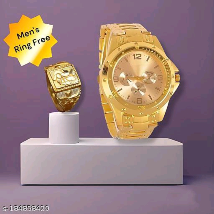 Post image Rosra Golden Formal &amp; Ethnic Casual Analog Watch For Men’s Ring free
Name: Rosra Golden Formal &amp; Ethnic Casual Analog Watch For Men’s Ring free
Strap Material: Metal
Date Display: No
Dial Design: Solid
Dial Shape: Round
Display Type: Analog
Dual Time: No
Mechanism: Mechanical Automatic
Water Resistance: Yes
Add On: Others
Net Quantity (N): 1
Sizes: 
Free Size
Country of Origin: India.                                              Price 350