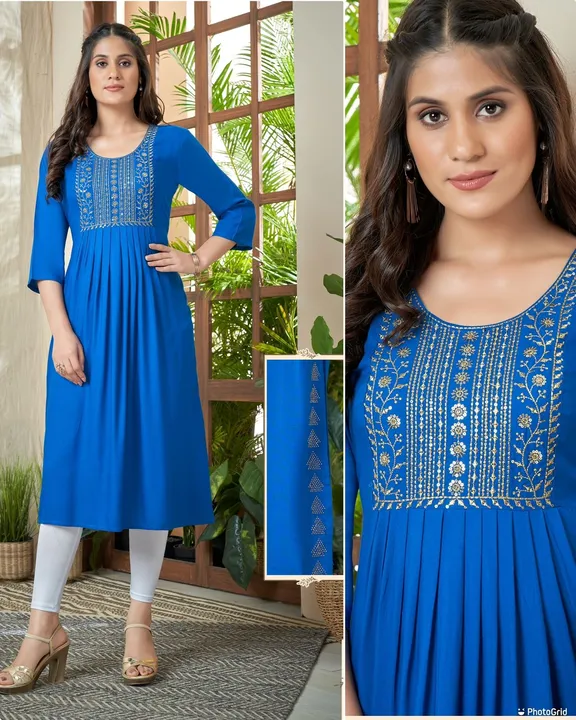 *Nayra vol 1*

Fabric : 14 kg Heavy rayon
With jari embroidery work on neck and side waist 

Height  uploaded by Roza Fabrics on 2/8/2023
