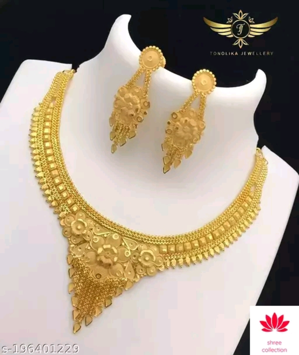 Beautiful gold plated necklace with earrings  uploaded by Shree collection  on 2/9/2023