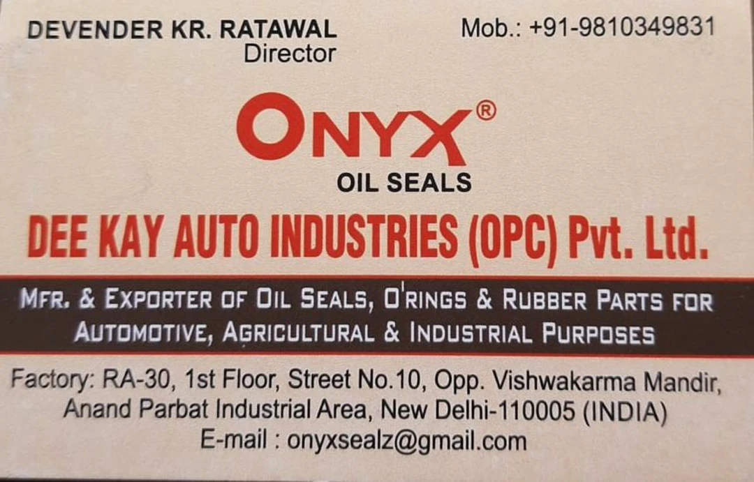 Visiting card store images of ONYX OIL SEALS