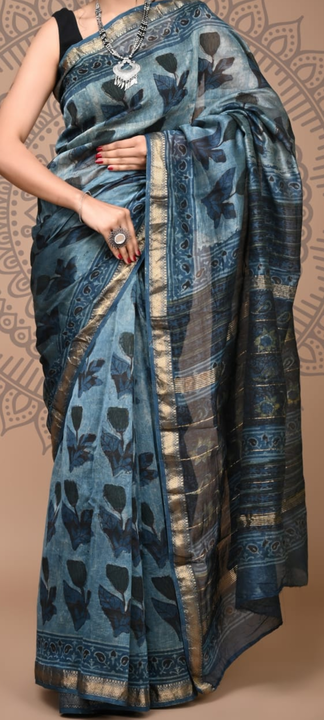 Pure maheshwari hand block printed saree uploaded by Cuts N Colors on 2/9/2023