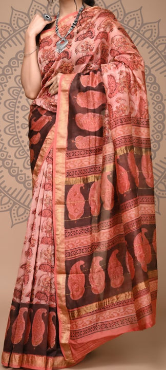 Pure maheshwari hand block printed saree uploaded by business on 2/9/2023