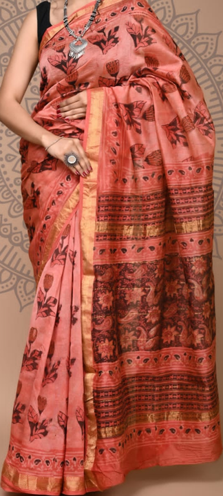 Pure maheshwari hand block printed saree uploaded by business on 2/9/2023