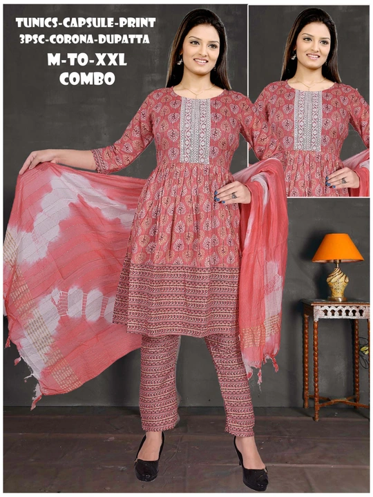 Short tunic kurti with pant with dupatta  uploaded by S.NARESH KUMAR  on 2/9/2023