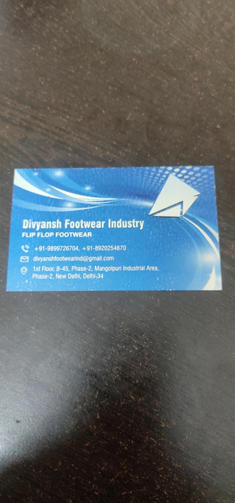 Visiting card store images of Divyansh Footwear Industry