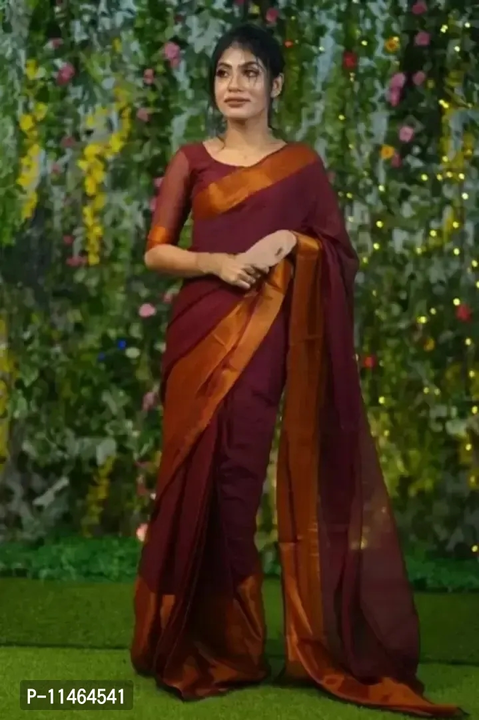 Chiffon Copper Zari Border Sarees with Blouse Piece uploaded by wholsale market on 2/10/2023
