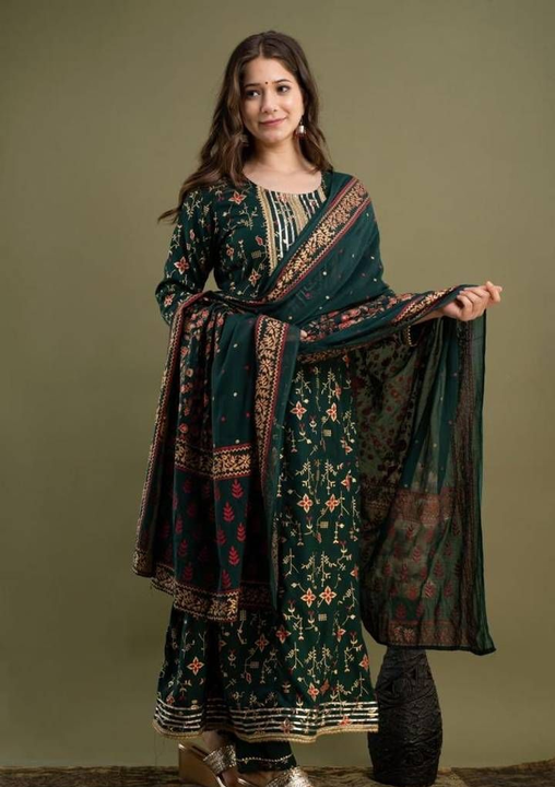 Rayon Kurta with bottom and dupatta set uploaded by business on 2/10/2023